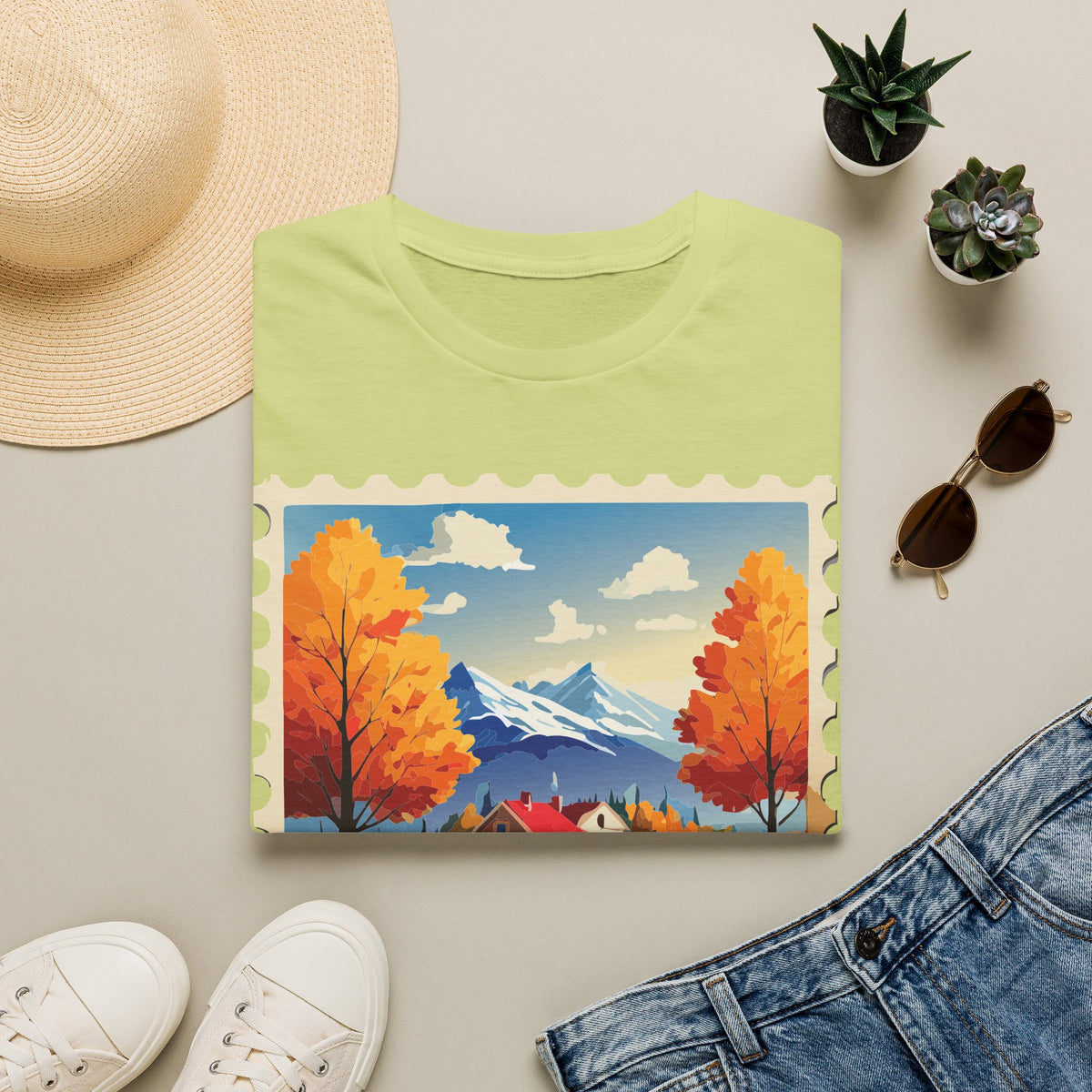 Autumn Mountain Landscape T-Shirt | Fall Trees Cabin Scenic Print