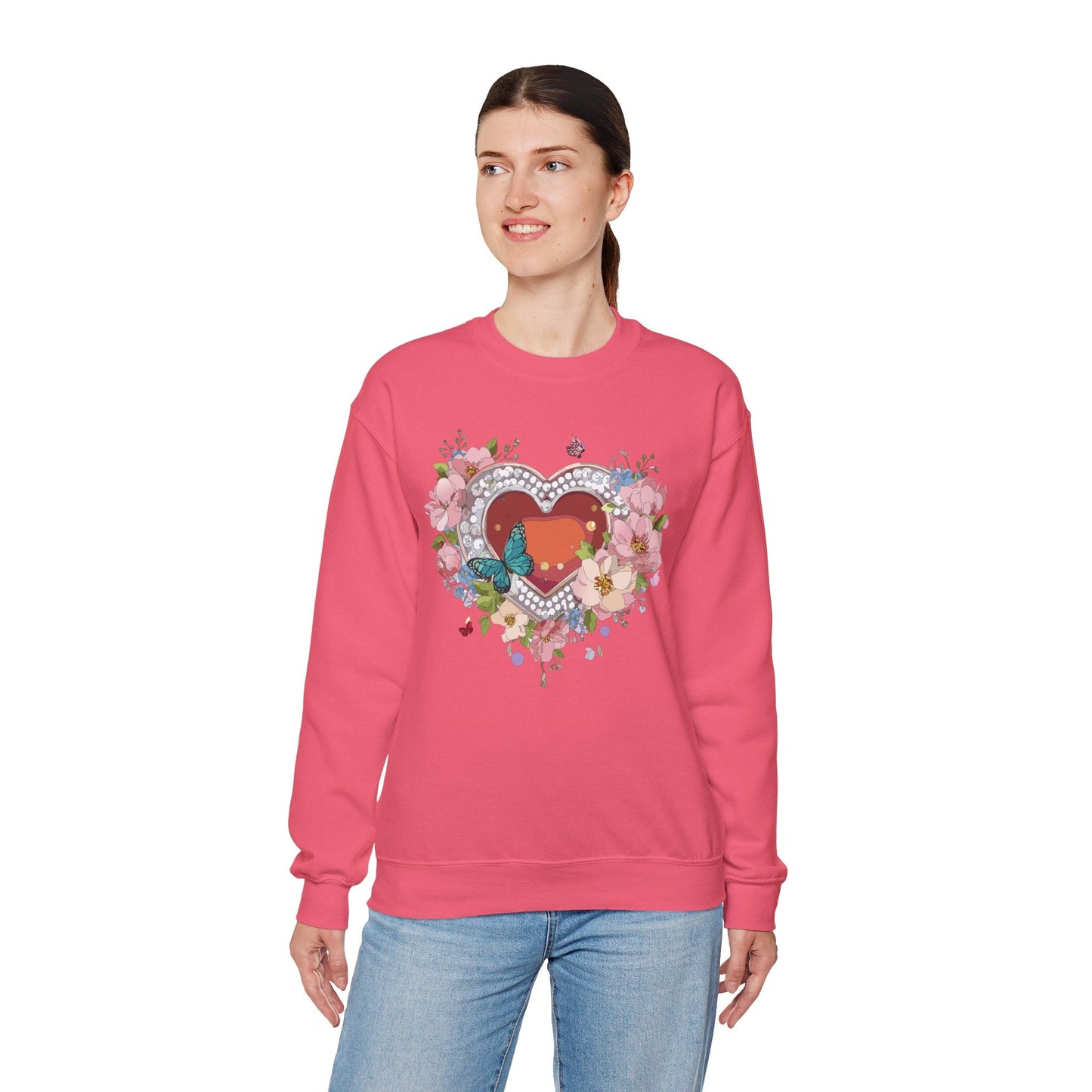 Floral Heart Sweatshirt Unisex Valentines Day Edition Gildan 18000 Heavy Blend Crewneck