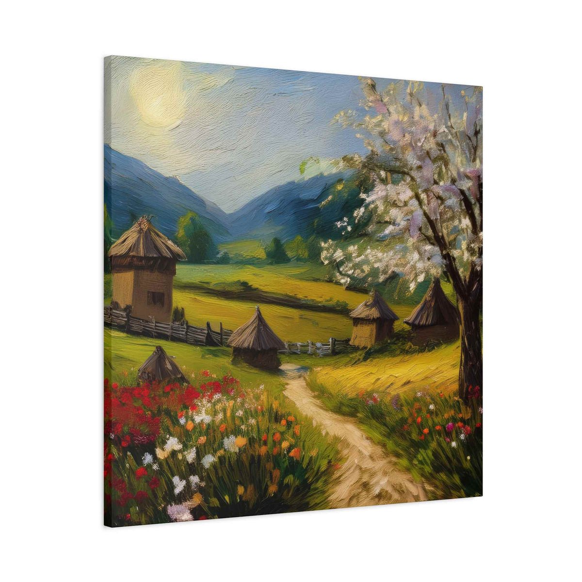 Countryside Spring Print Canvas, Oil Paint Print 20x20, 24x24, 30x30, 32x32, 36x36 Art Design Pine-Wood Inner Frame MC-109