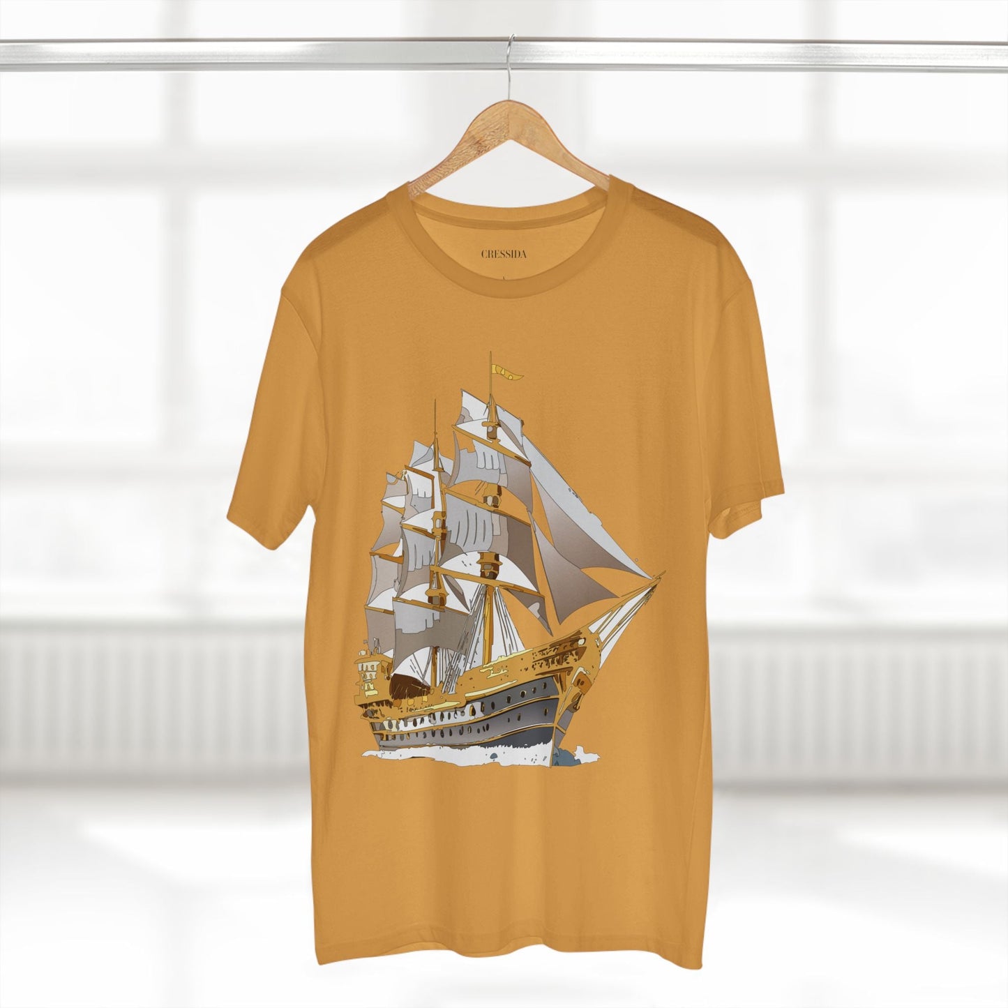Ship Graphic Unisex 100 Cotton T-Shirt with Gold Frigate Art Design 19
