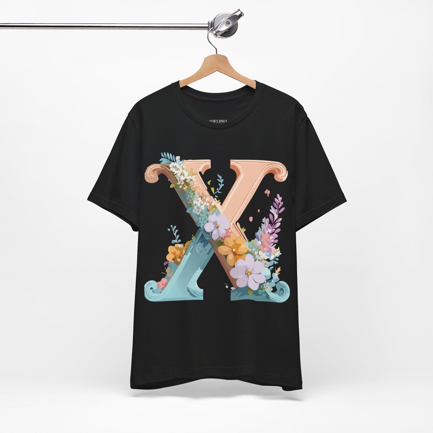 Letter X Shirt Graphic Tee Unisex Short Sleeve Vintage Inspired Adelpha Art Design