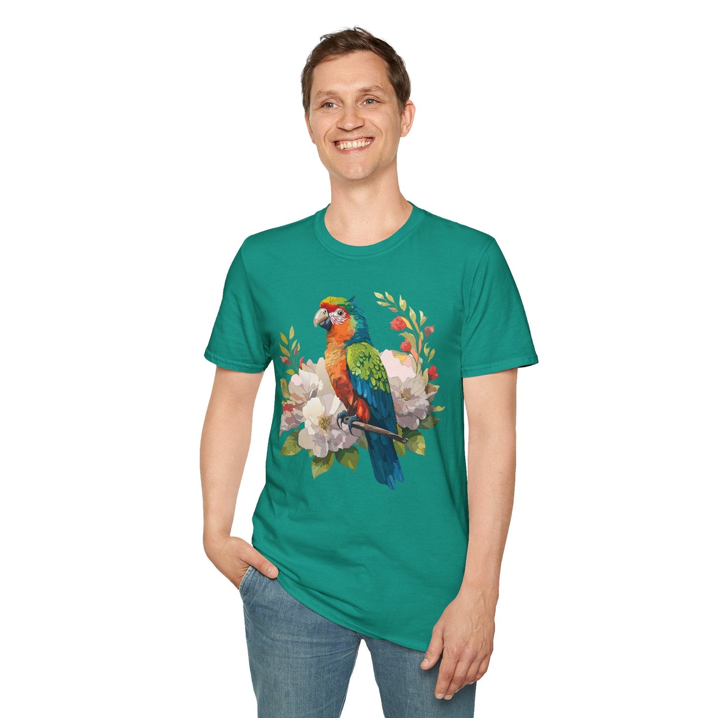 Floral Bird T Shirt Unisex Softstyle Gildan 64000 Graphic Tee With Animal Design