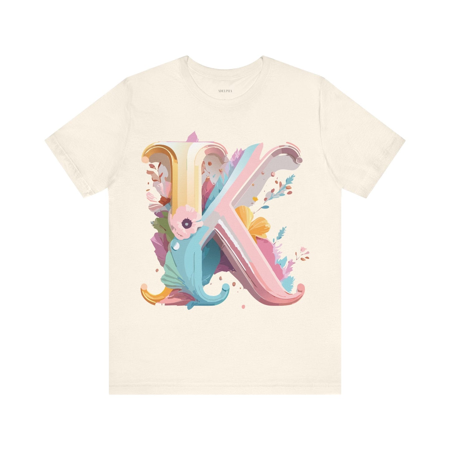 Letter K Graphic Tee Unisex Vintage Inspired Art Design Short Sleeve Shirt Adelpha