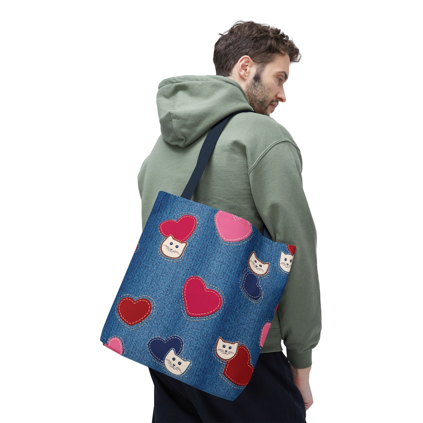Love Day Graphic Design Denim Fabric Imitation Print Unisex Canvas Bag POLY 3 Sizes Tote Bag 201-17