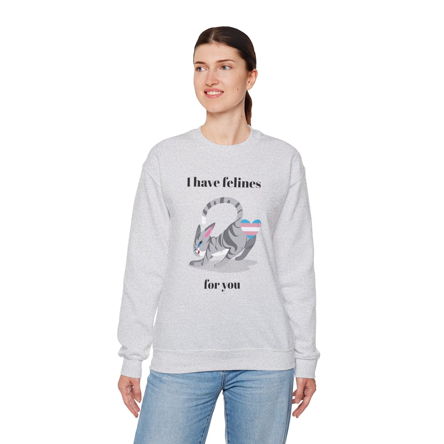 Cat Heart Sweatshirt Unisex Valentine Design 50 50 Cotton Poly Gildan 18000 Crewneck