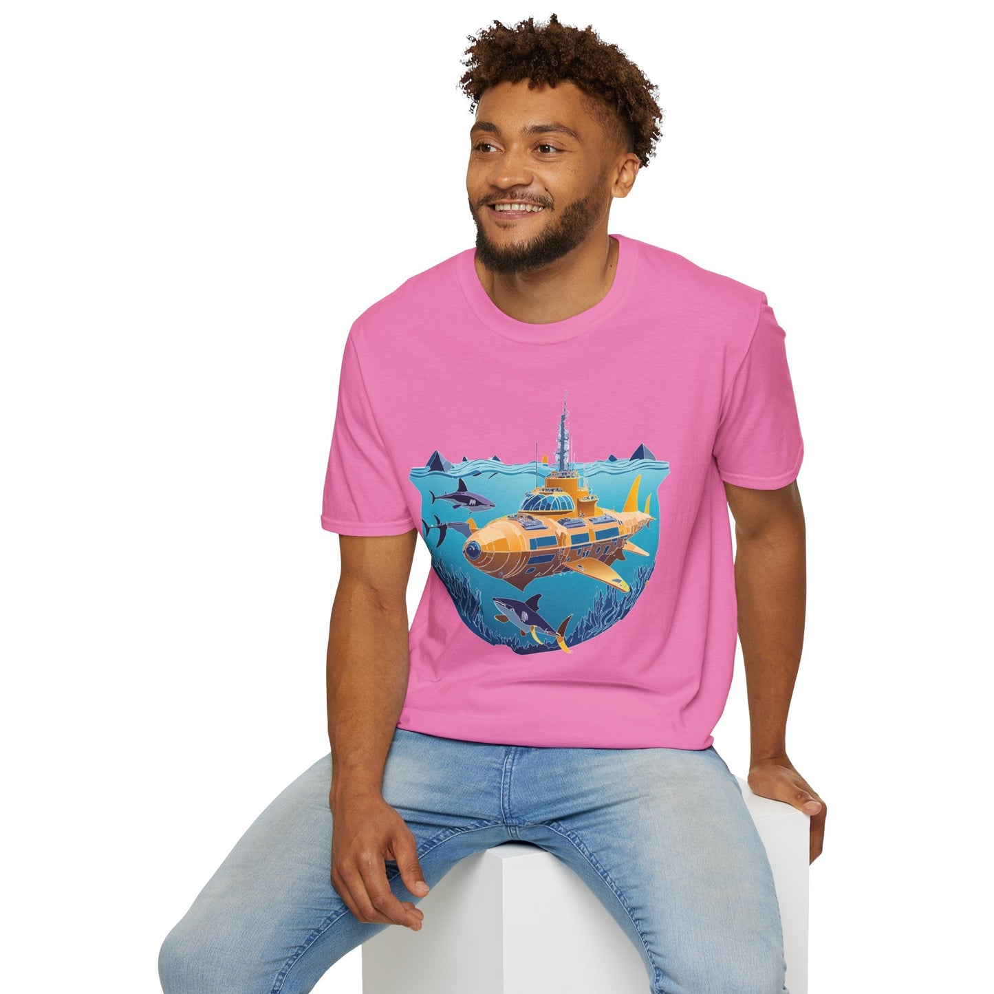 Ocean Tee Shirt Unisex Gildan Softstyle 64000 Ocean Theme Tee With U Boat Design