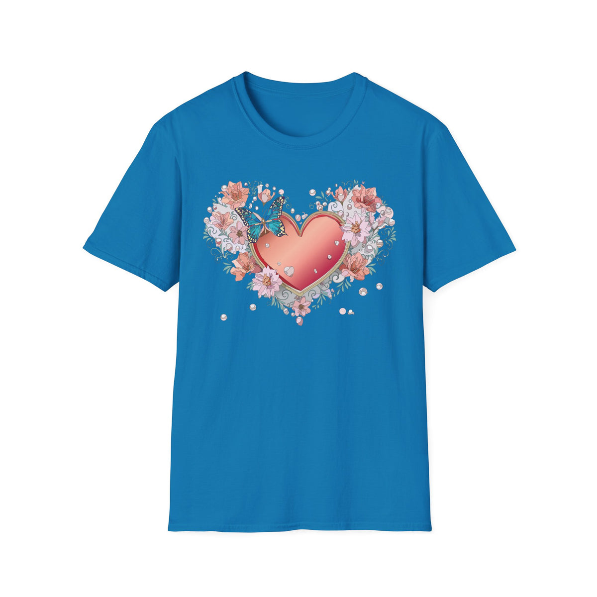 Butterfly Heart Floral Blue Butterfly Graphic Design Unisex 100 Cotton Gildan T-Shirt