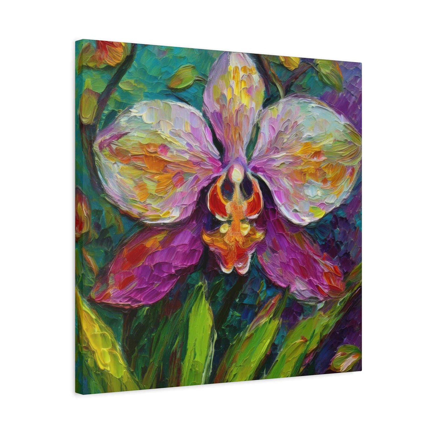 Purple Orchid Print Canvas, Floral Oil Paint Print 20x20, 24x24, 30x30, 32x32, 36x36 Art Design Pine-Wood Inner Frame MC-129