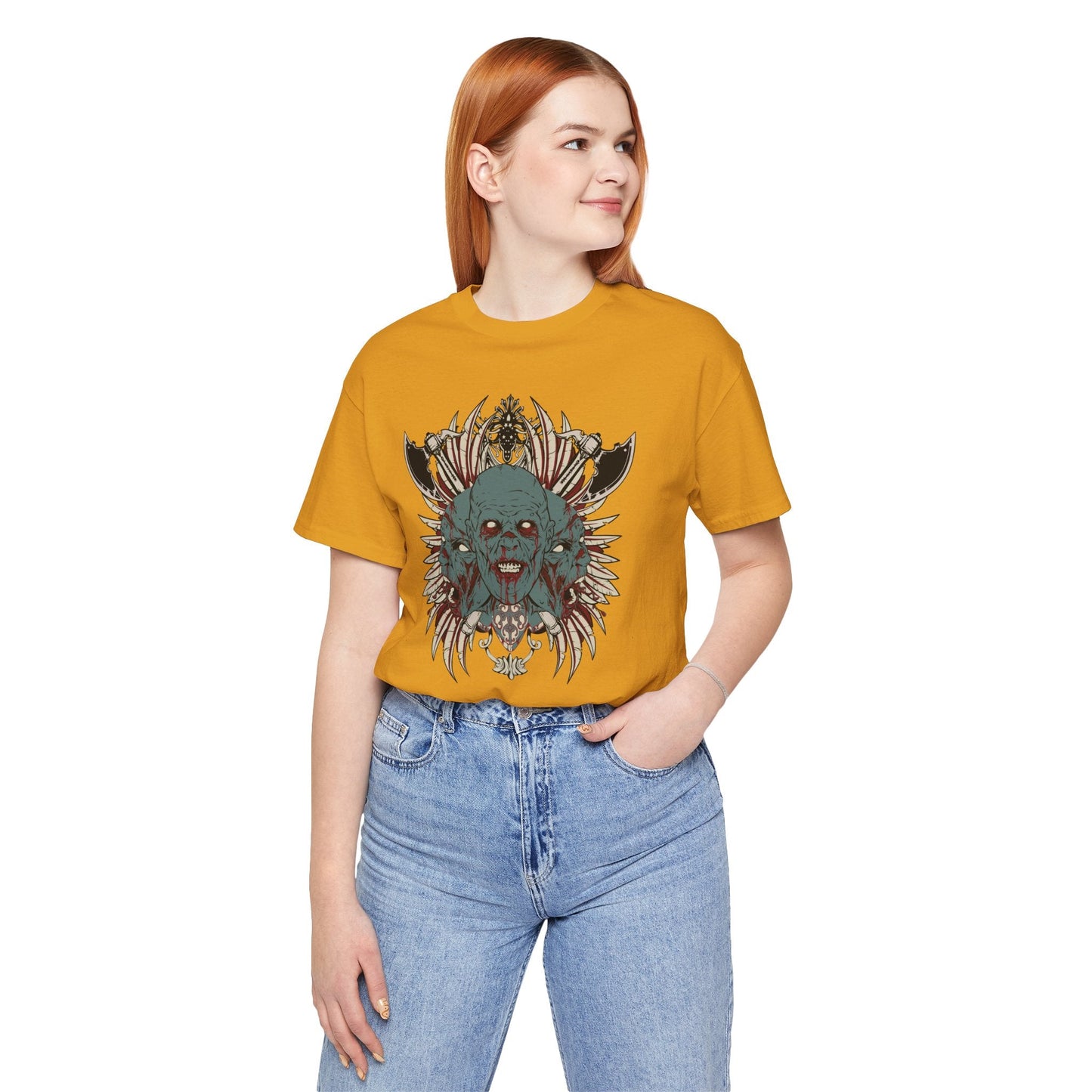 Zombie Skull Mandala T-Shirt Horror Graphic Tee, Gothic Skull Art-54-2