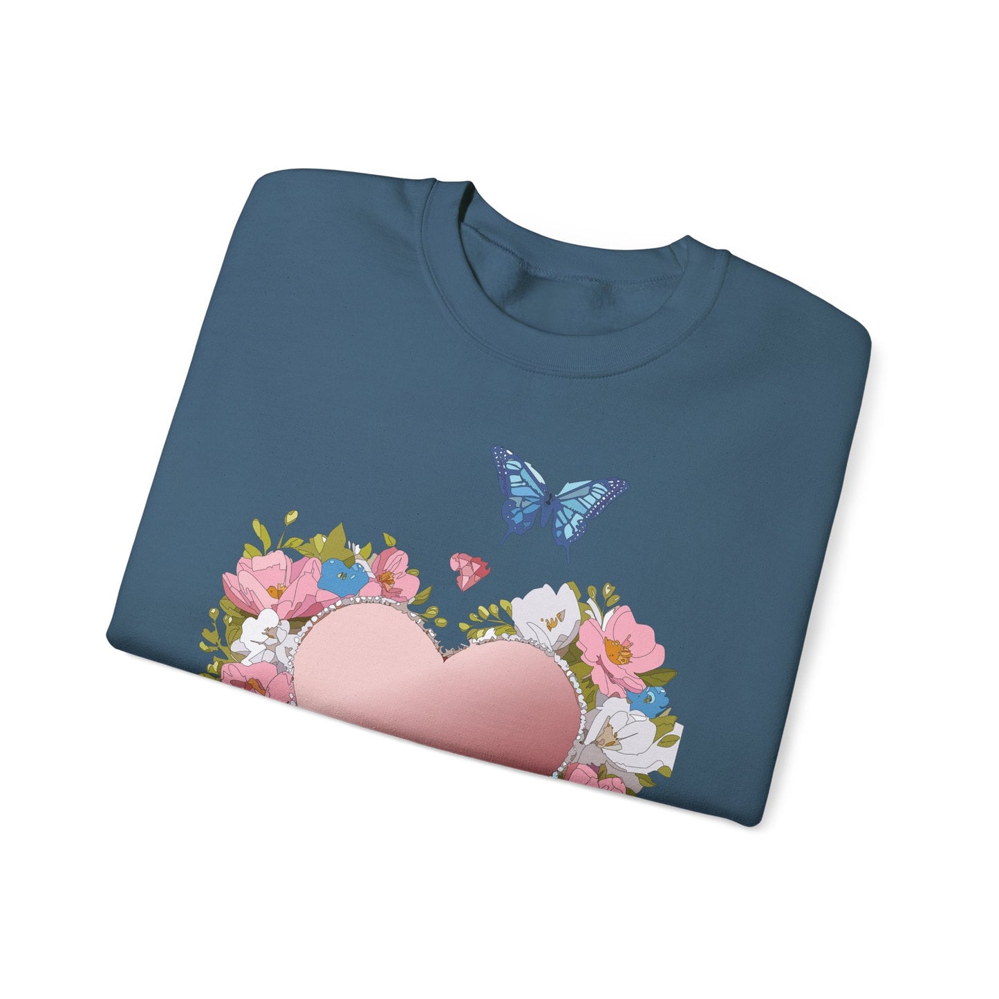 Unisex Floral Heart Sweatshirt Valentines Day Love Crewneck Gildan 18000 50/50 Cotton Polyester