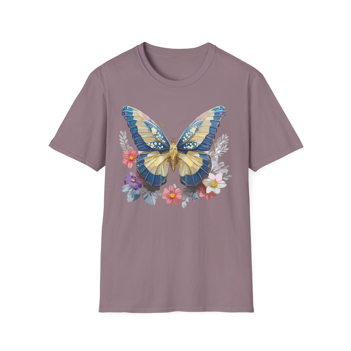 Blue Yellow Butterfly T-Shirt | Floral Wings Nature Graphic Tee Unisex 100 Cotton Gildan T-Shirt