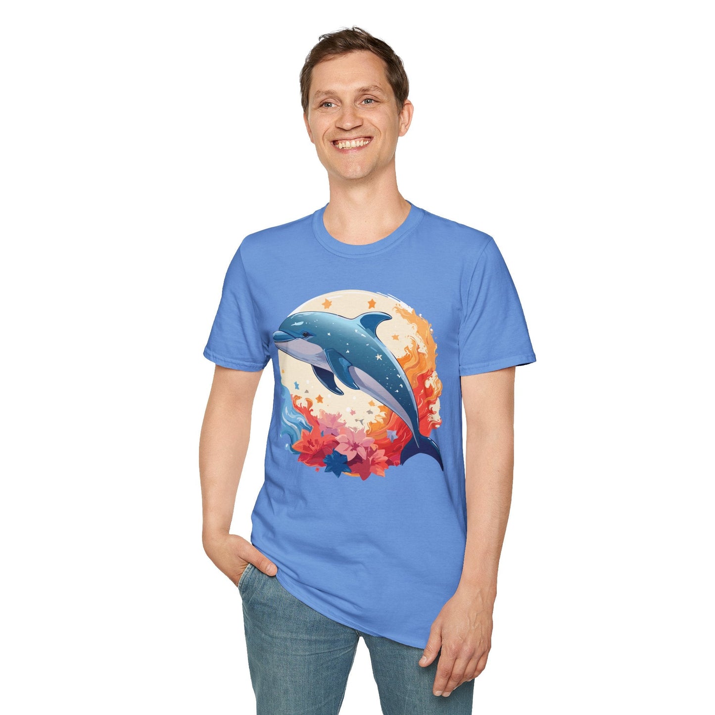 Dolphin T Shirt Unisex Softstyle Gildan 64000 100 Percent Ring Spun Cotton Animal Fish Tee