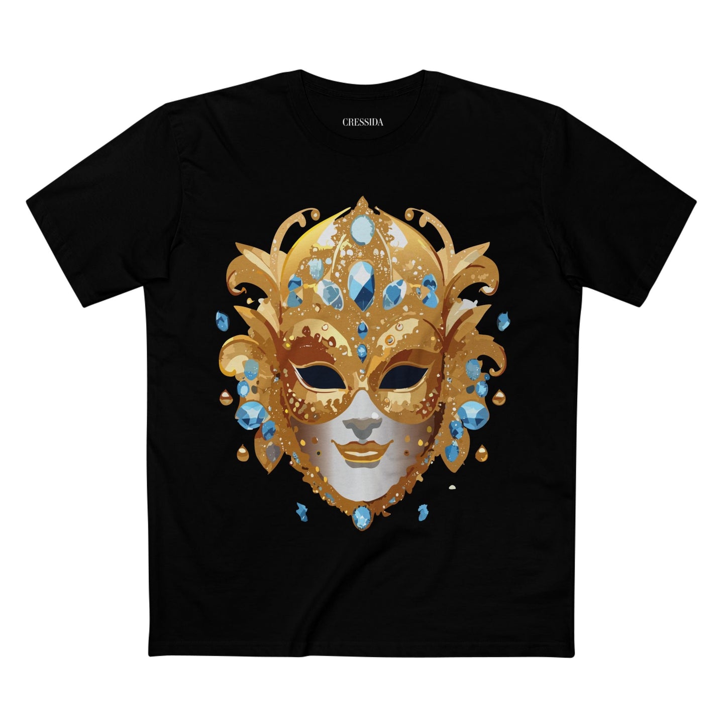 Carnival Mask Graphic T-Shirt Unisex 100 Cotton With Antique Gold Art Design Tee 21