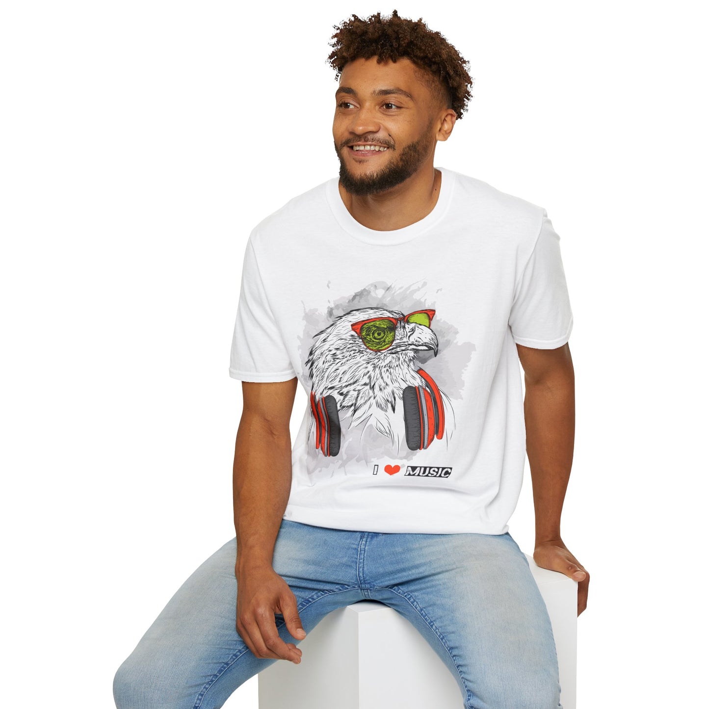 Eagle with Headphones T-Shirt Unisex Cotton Short Sleeves I Music Graphic Tee