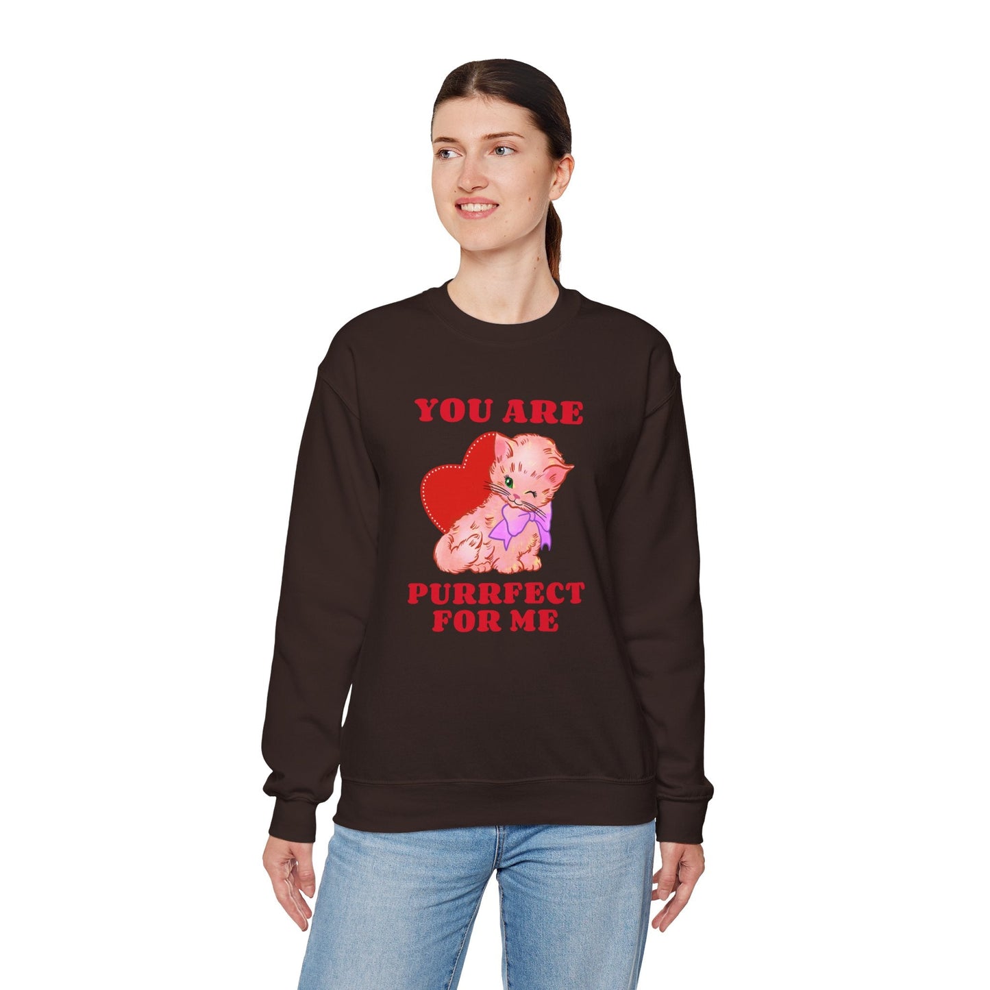 Cat Heart Sweatshirt Unisex Valentines Day Fifty Fifty Cotton Poly Blend Crewneck