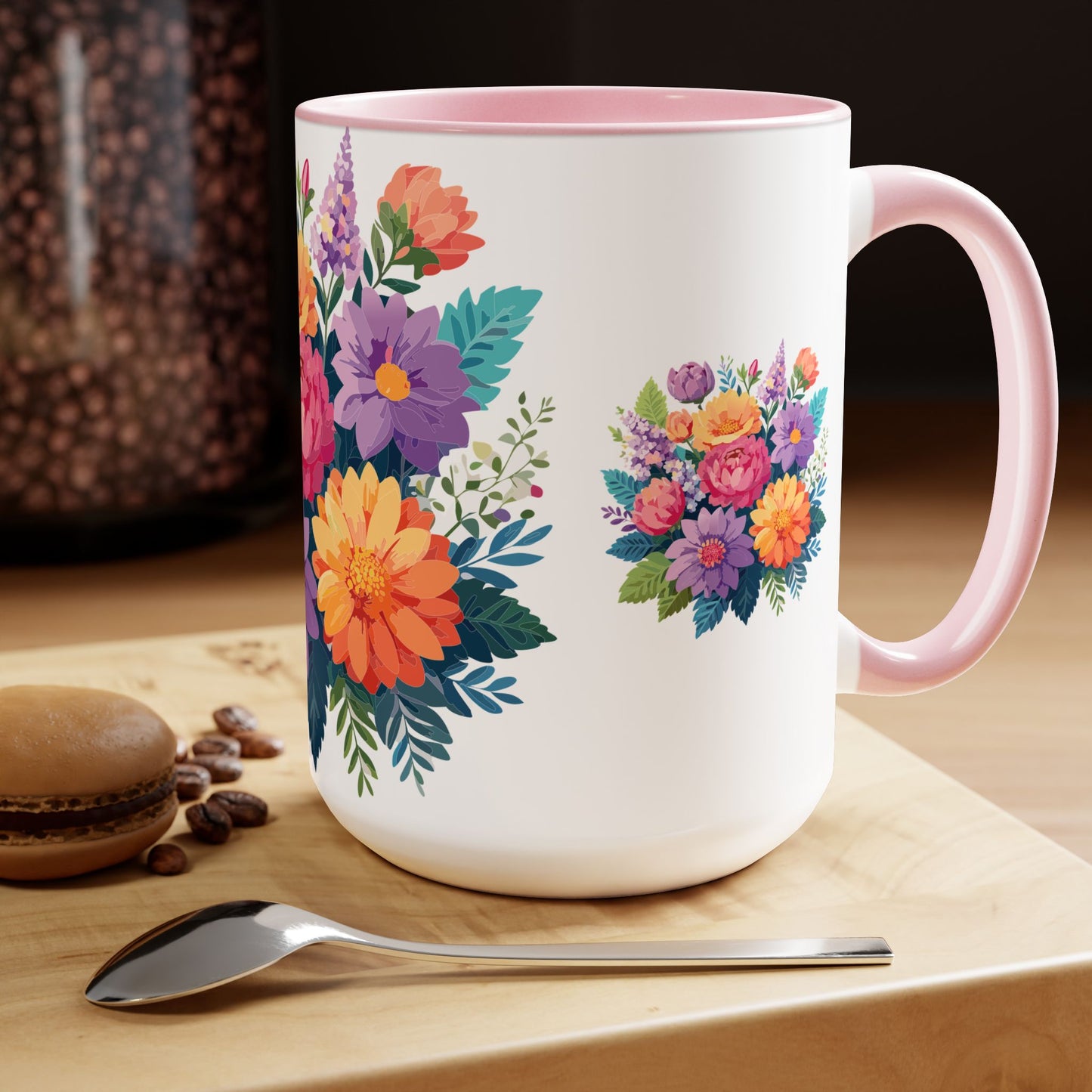 Two-Tone Coffee Mug with flowers