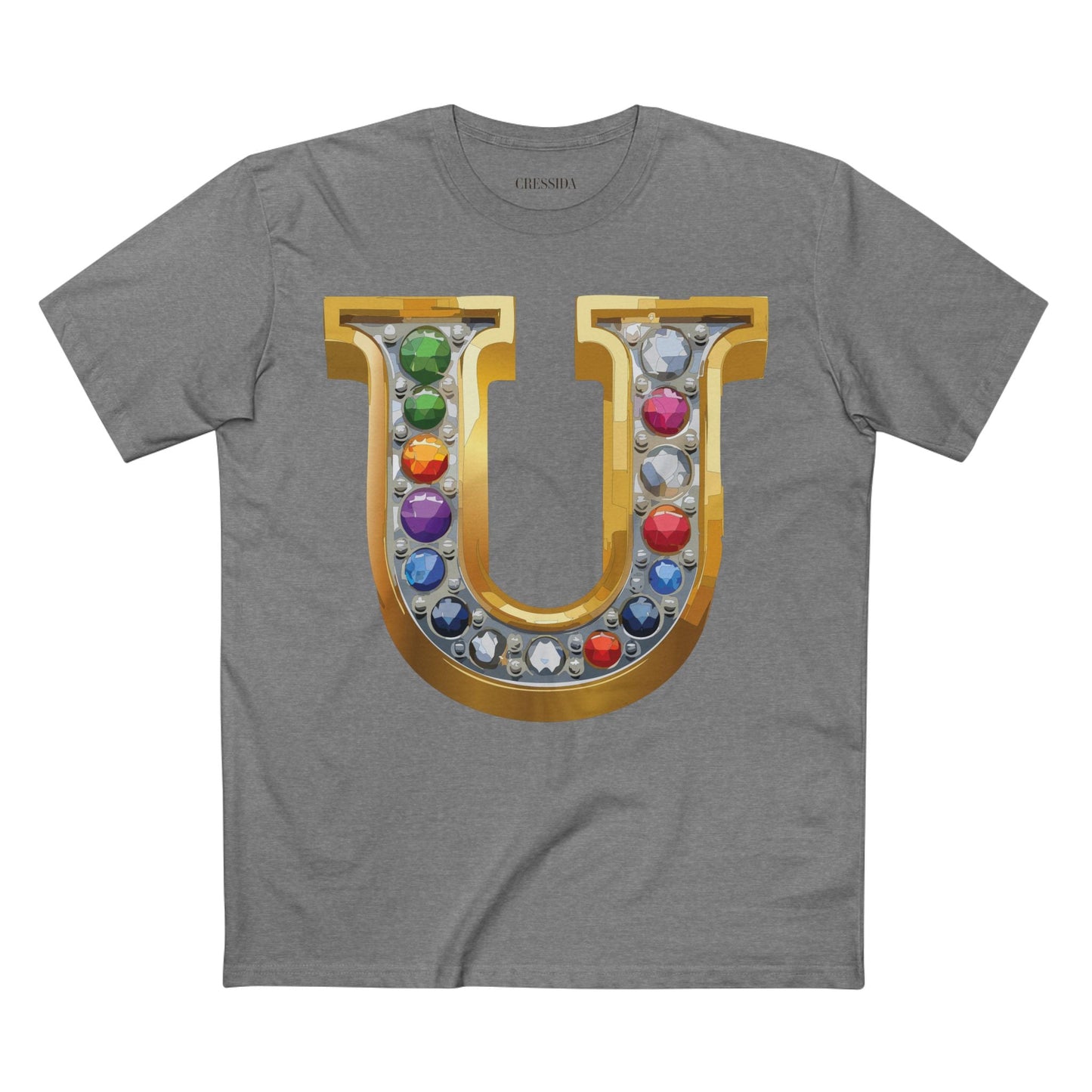 Letter U Graphic Design Tee Unisex 100 Cotton With Antique Gold Letters Artwork T-Shirt