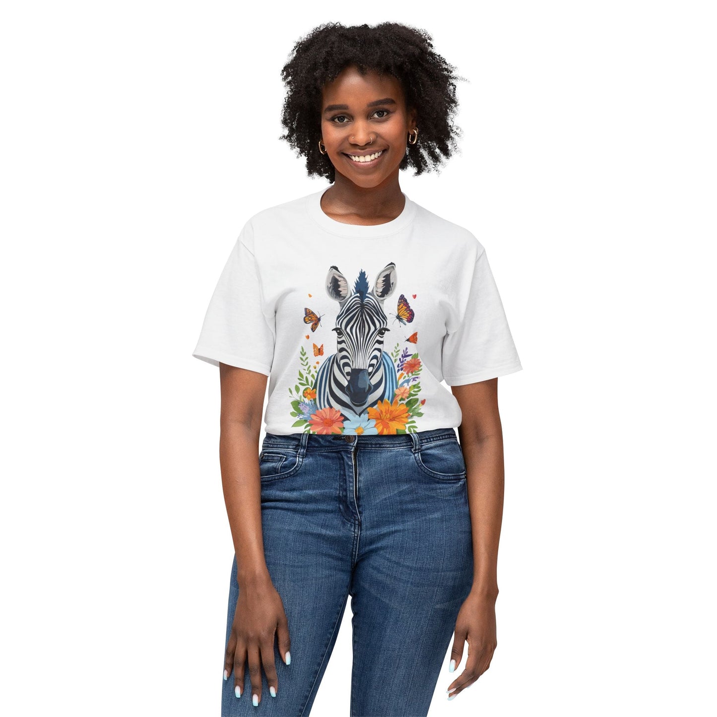 Zebra Art Print T Shirt Unisex Cotton Tee With Floral Design Vintage Zebra Theme