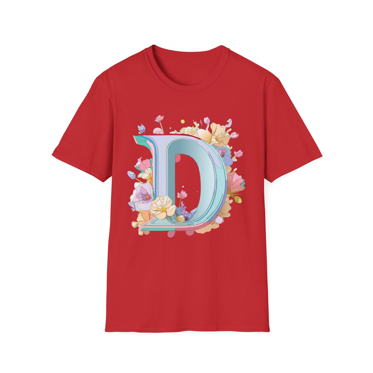 Floral Letter D T-Shirt | Pastel Monogram Initial Tee