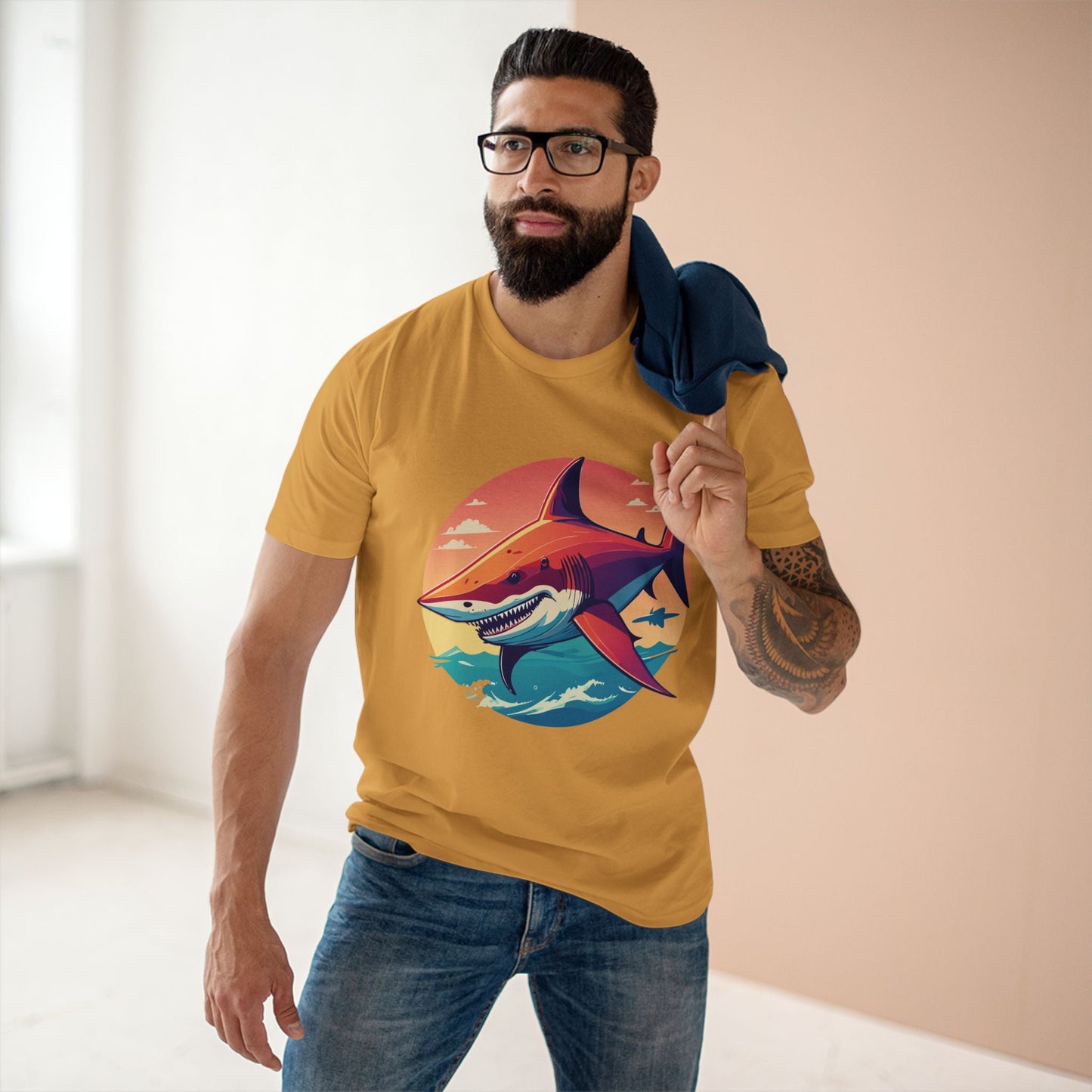 Unisex Premium Cotton Staple Tee With Original Art Shark Shirt From Retro2Nova Art Collection Soft Breathable Comfort