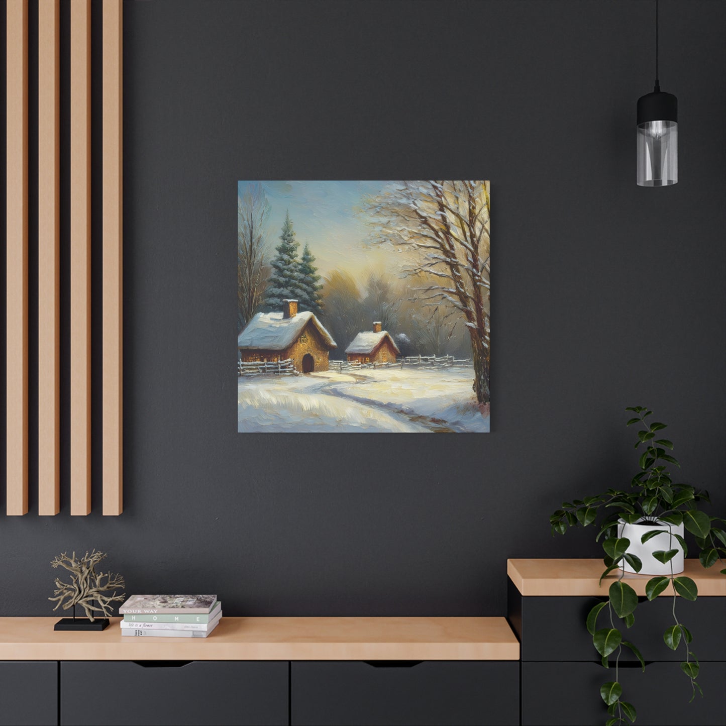 Countryside Winter Print Canvas, Oil Paint Print 20x20, 24x24, 30x30, 32x32, 36x36 Art Design Pine-Wood Inner Frame MC-113