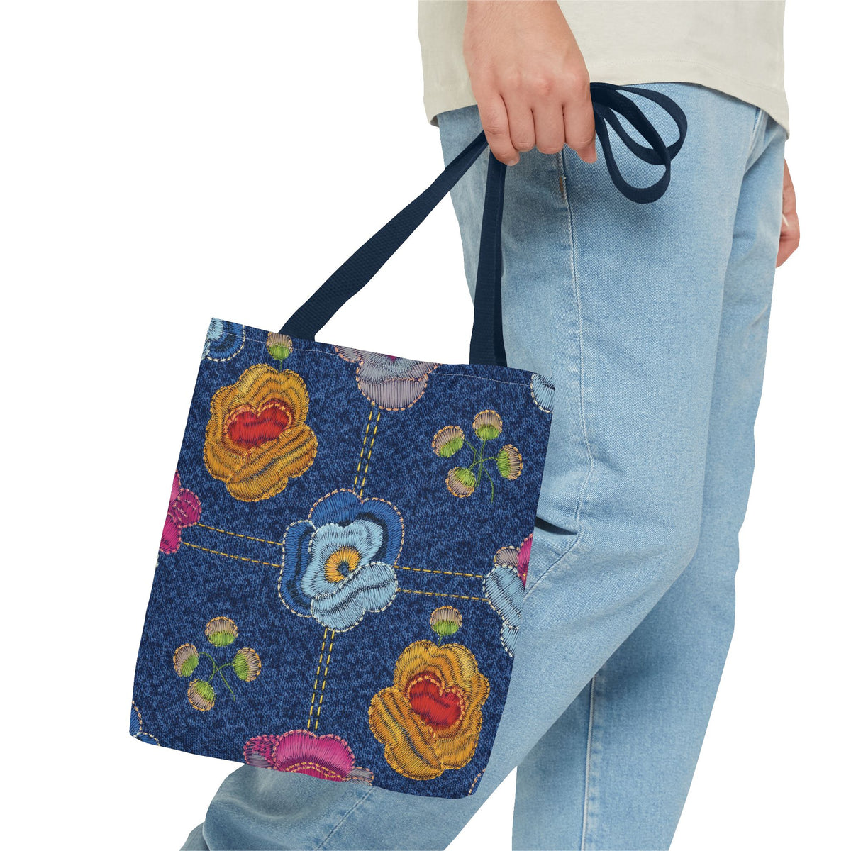 Denim Fabric Imitation Print Unisex Canvas Bag Poly Spun 3 Sizes Tote Bag 163