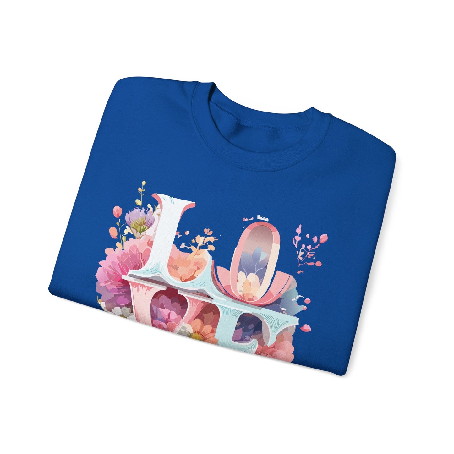 Floral Love Sweatshirt Valentines Day Flower Print Unisex Crewneck Heavy Blend Cotton Polyester