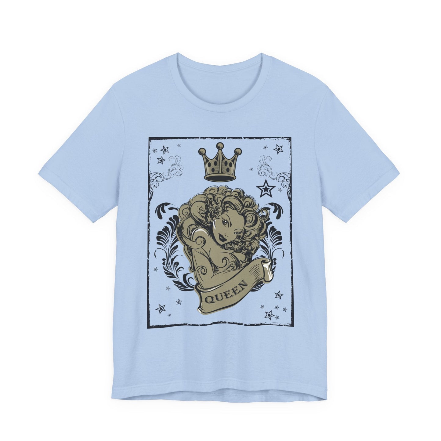 Crown Face Portrait Graphic Tee Vintage Floral Illustration Rock Band T-Shirt