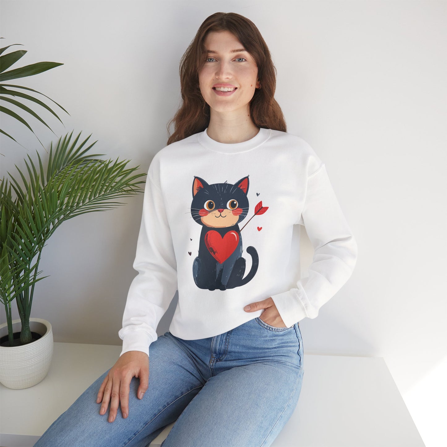 Cat Heart Sweatshirt, Heart Sweatshirt, Cat Sweatshirt, Valentine's Day Sweatshirt, 50/50 Cotton-Poly Animal Sweatshirt 108