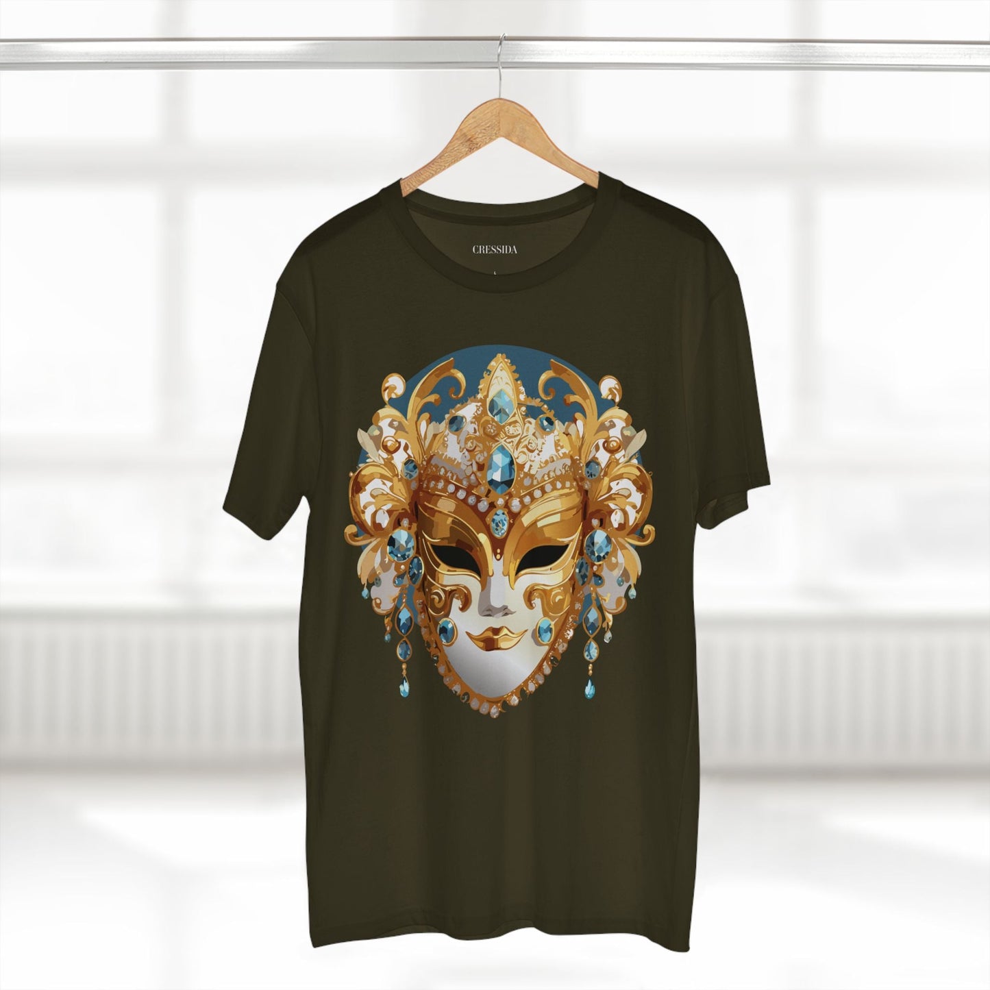 Carnival Mask Graphic T-Shirt Unisex 100 Cotton With Antique Gold Art Design Tee 12