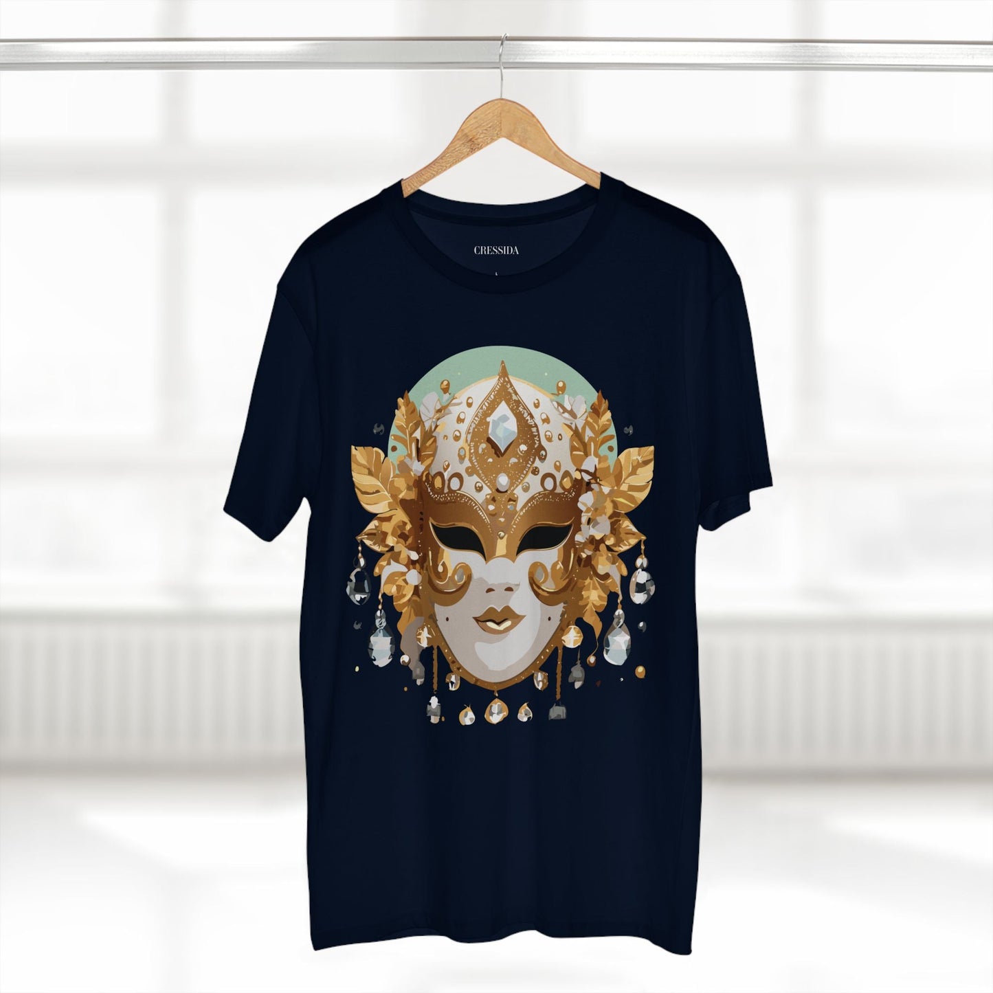 Carnival Mask Graphic T-Shirt Unisex 100 Cotton With Antique Gold Art Design Tee 9