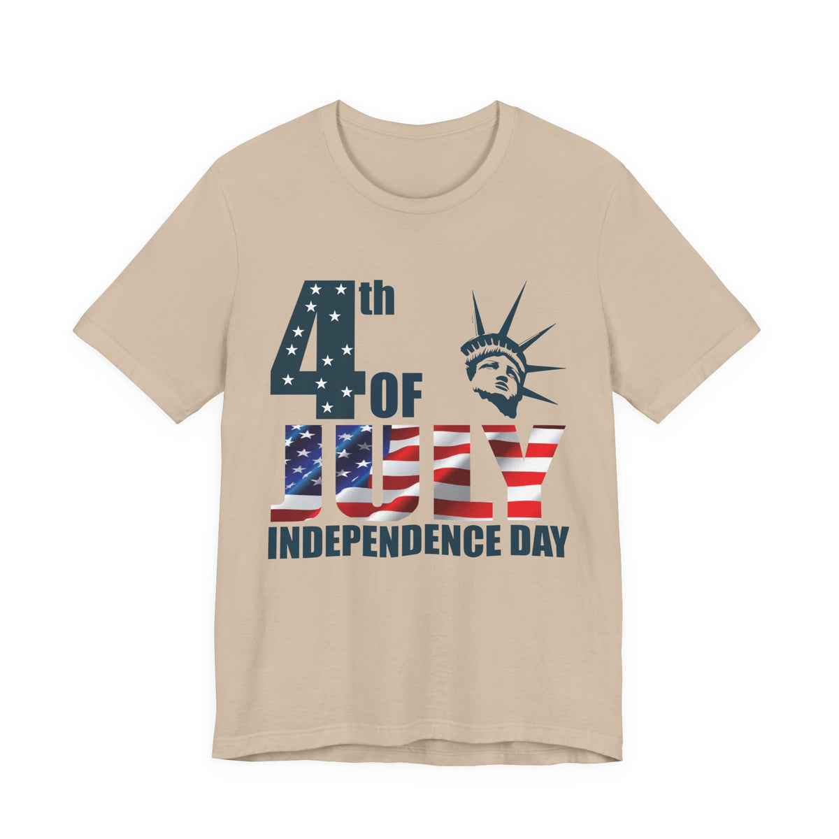 4th of July Independence Day T-Shirt American Flag Statue of Liberty Design Unisex Cotton 026