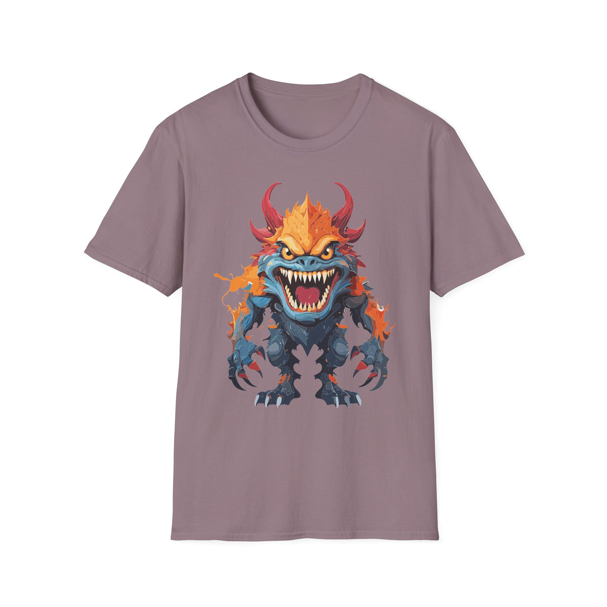 Monster T-Shirt — Fiery Demon Creature Cartoon Graphic Tee Unisex 100 Cotton Gildan T-Shirt