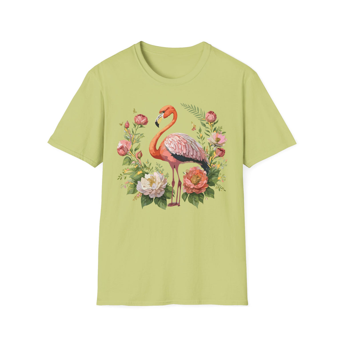 Floral Flamingo T-Shirt | Pink Flamingo with Flowers