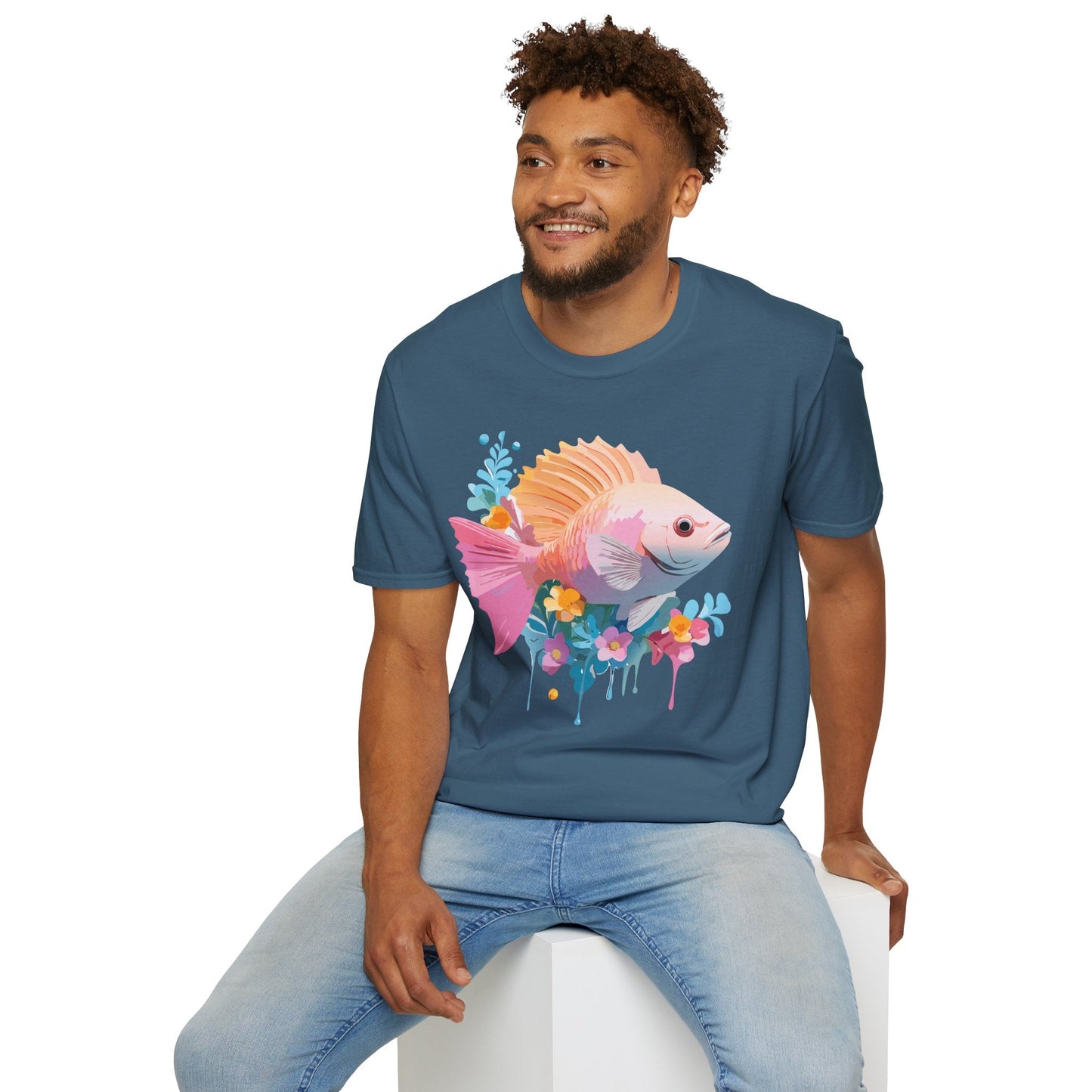 Fish Art Design Graphic Tee Shirt Unisex Softstyle Cotton Short Sleeve Comfort Fit Everyday Wear