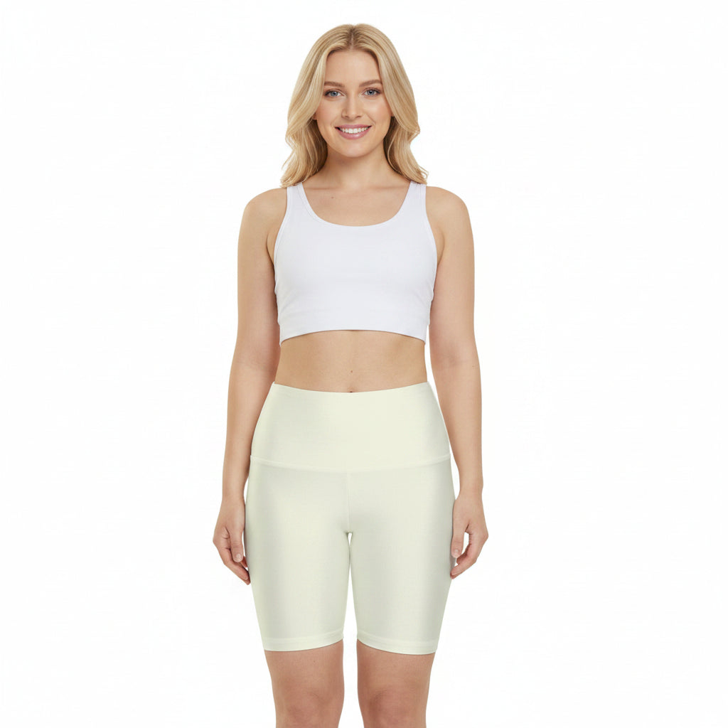 Shell Beige Women's High-Waist Workout Shorts — Solid Light Sage Biker Shorts for Yoga & Training