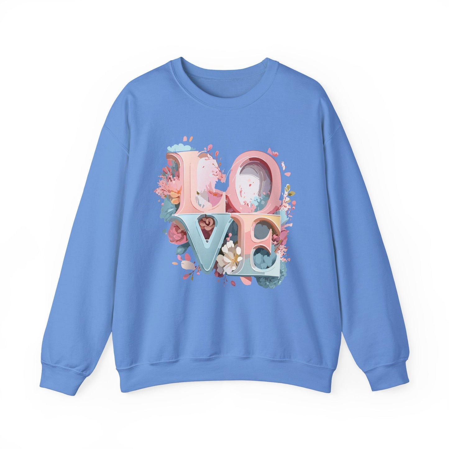 Floral Love Sweatshirt Unisex Crewneck Valentine Day Gift Gildan 18000 Fifty Fifty Cotton Blend