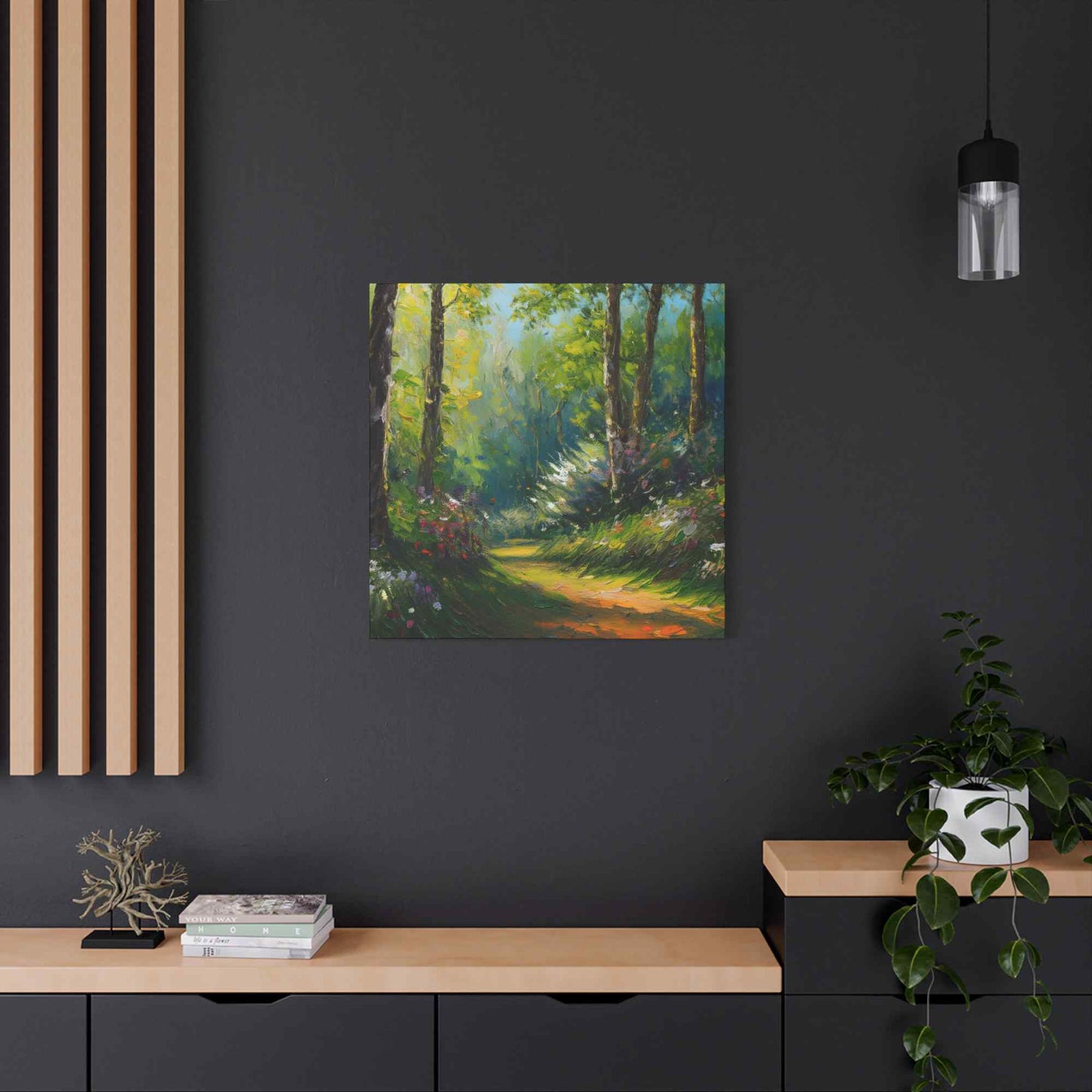 Summer Forest Print Canvas, Oil Paint Print 20x20, 24x24, 30x30, 32x32, 36x36 Art Design Print Pine-Wood Inner Frame MC-88