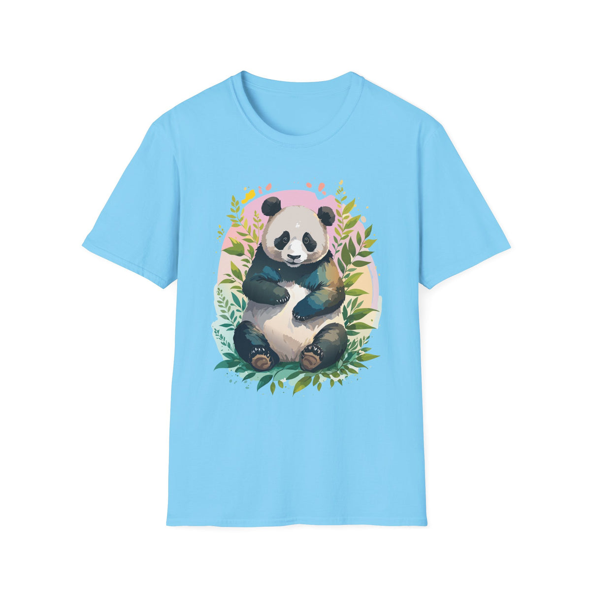 Cute Panda Illustration T-Shirt | Watercolor Bamboo Leaves Tee