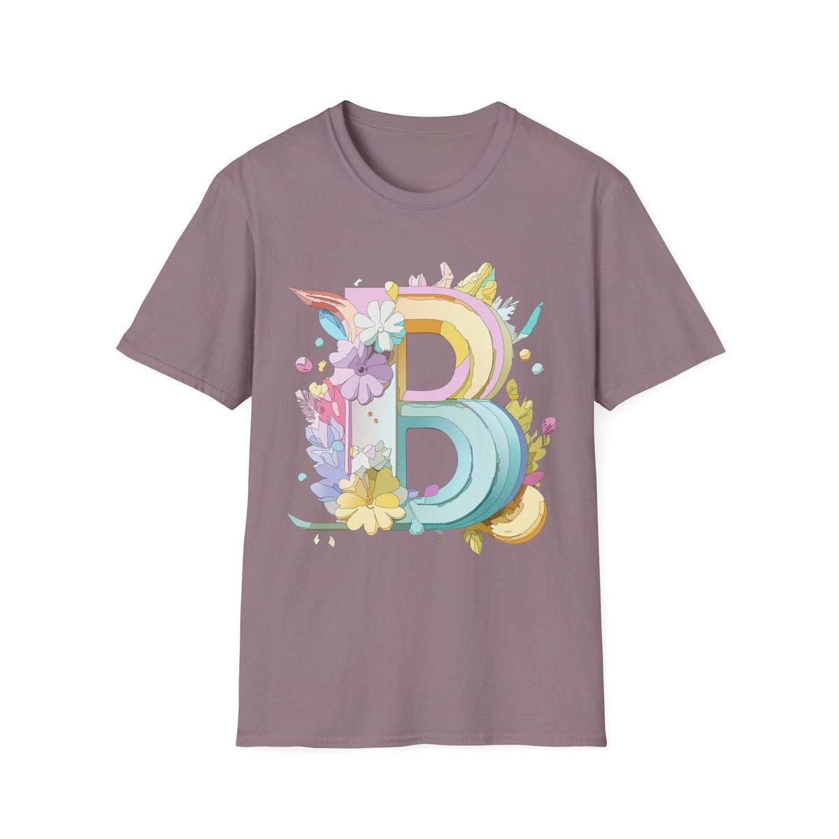 Floral Rainbow Letter B T-Shirt | Pastel Initial Monogram Tee