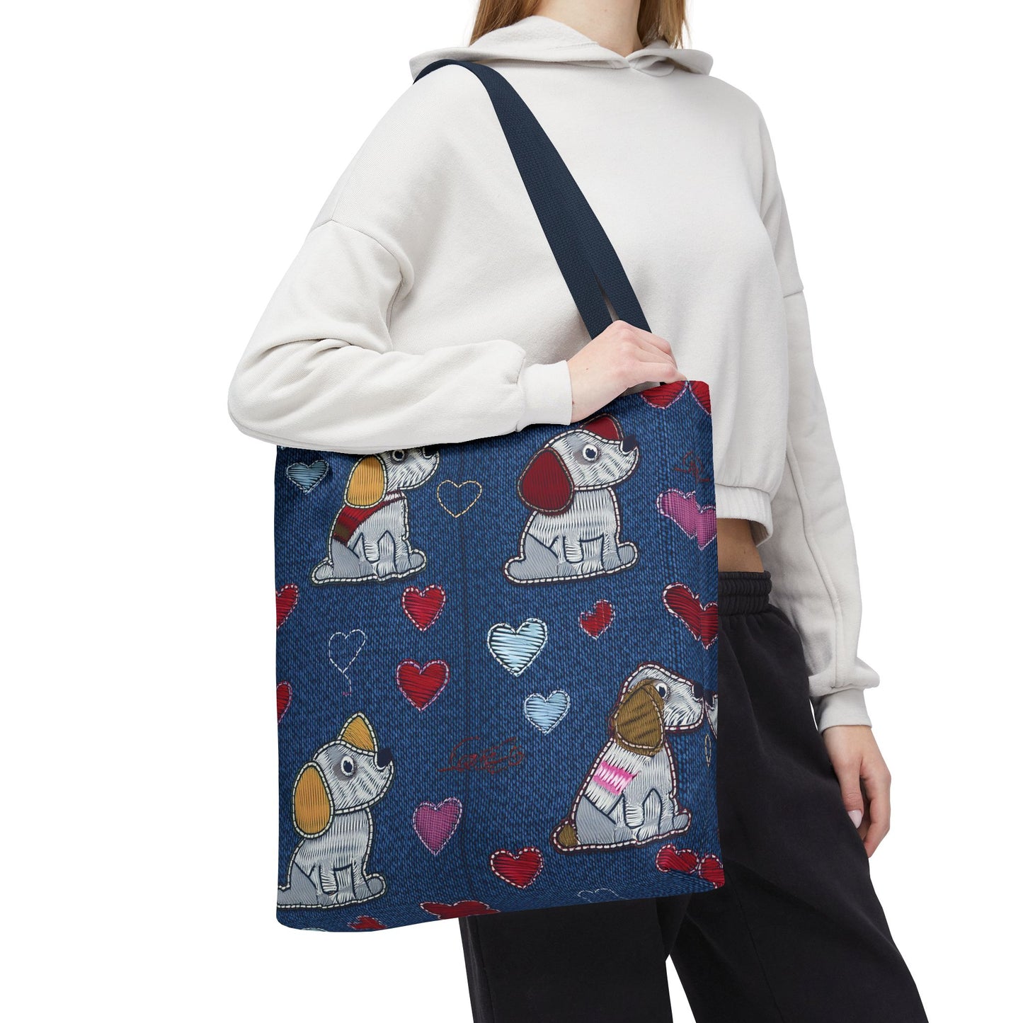 Love Day Graphic Design Denim Fabric Imitation Print Unisex Canvas Bag POLY 3 Sizes Tote Bag 201-15