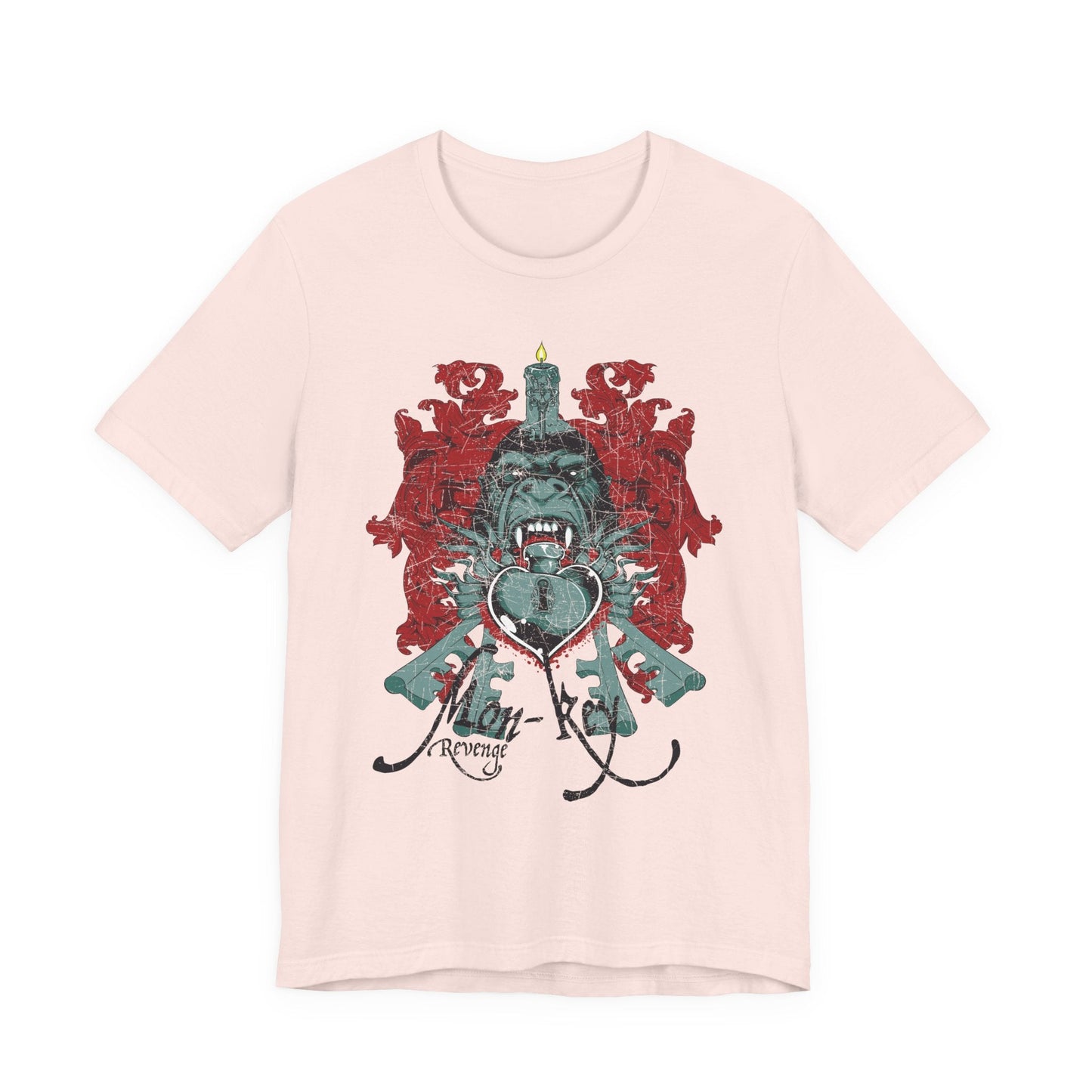 Gorilla Crest with Sword and Heart T-Shirt Heraldic Gothic Design Rock Band T-Shirt