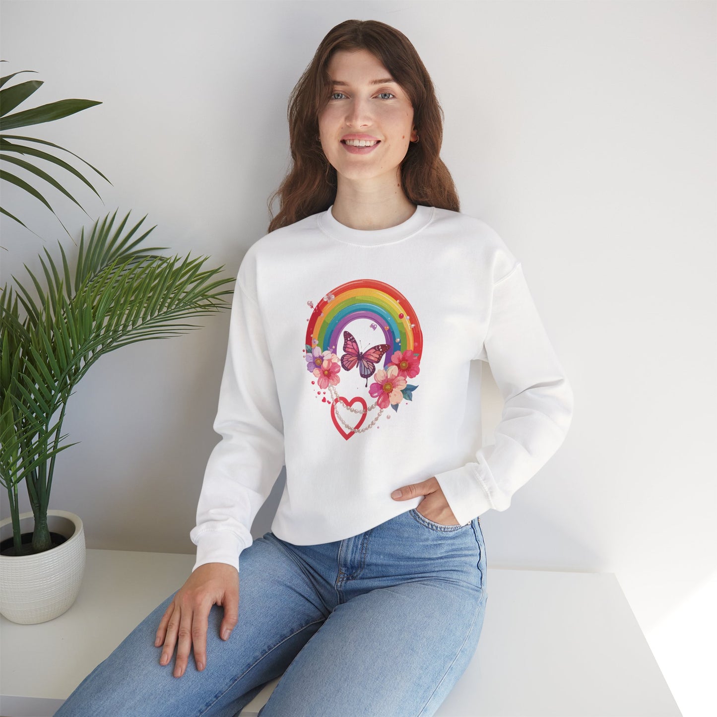 Rainbow Heart Sweatshirt, Floral Heart Sweatshirt, Floral Love Sweatshirt, Valentine's Day Sweatshirt, Rainbow Heart Floral Sweatshirt 106