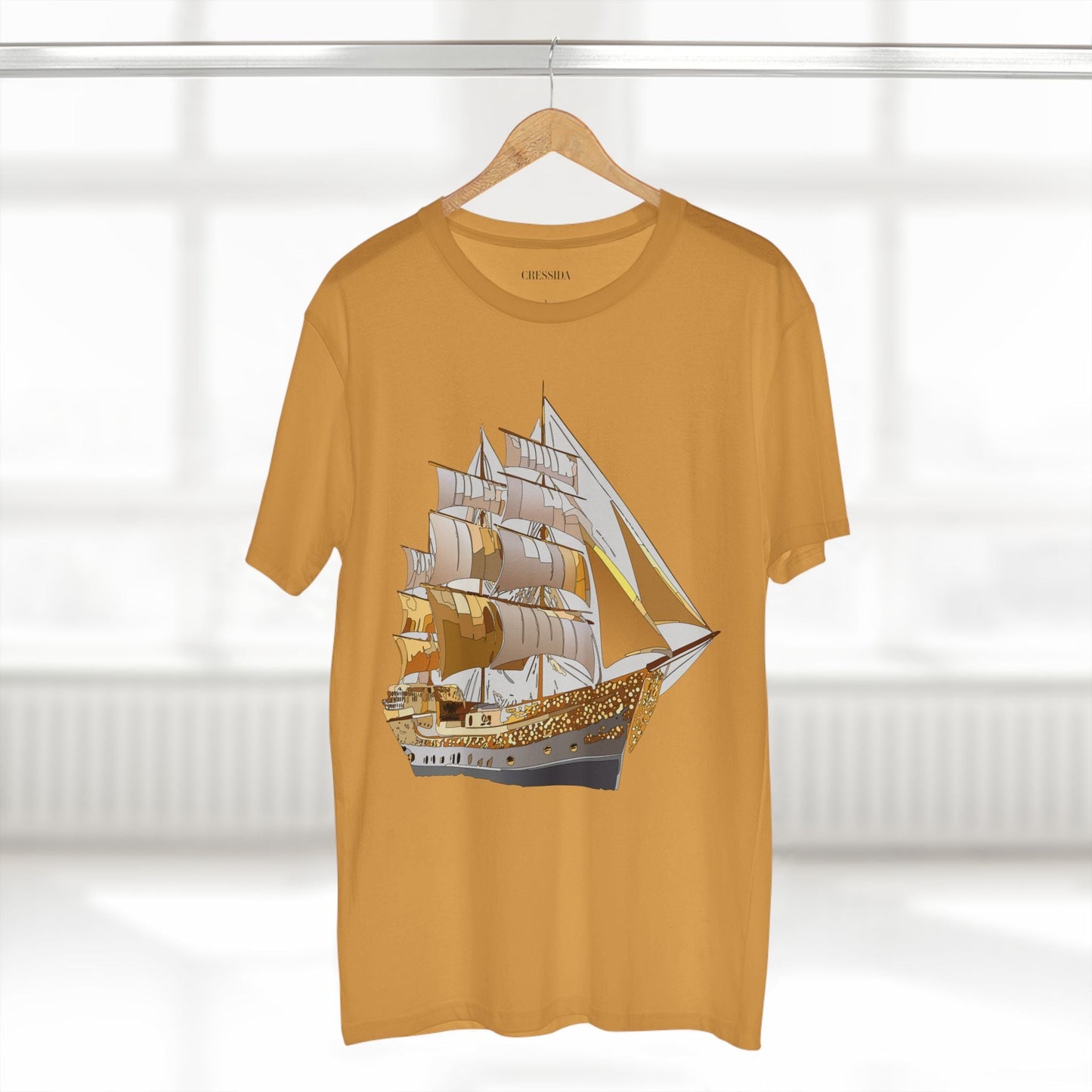 Ship Graphic Unisex 100 Cotton T-Shirt with Gold Frigate Art Design 21