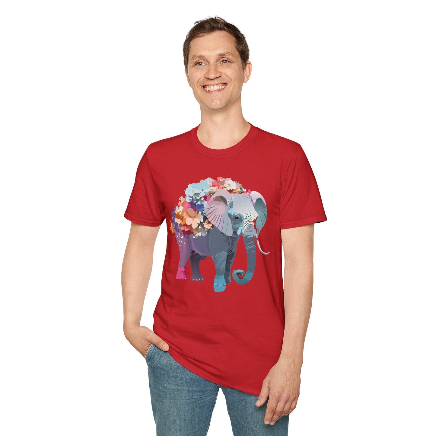 Elephant T Shirt Unisex Softstyle Tee 100 Percent Ring Spun Cotton Animal Design