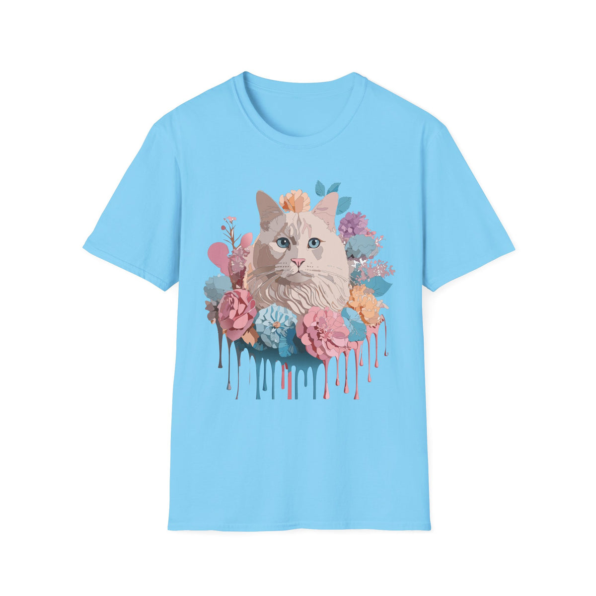 Floral Cat Portrait T-Shirt | Watercolor Kitty with Flowers