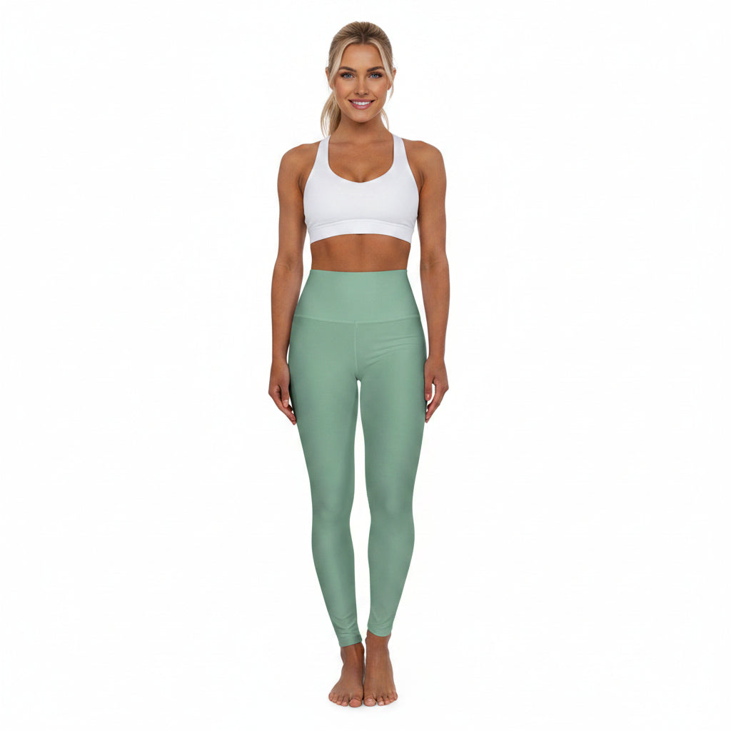 Muted Teal Color High-Waist Yoga Leggings Women's Seamless Poly-Span Stretchy Pants XS-2XL