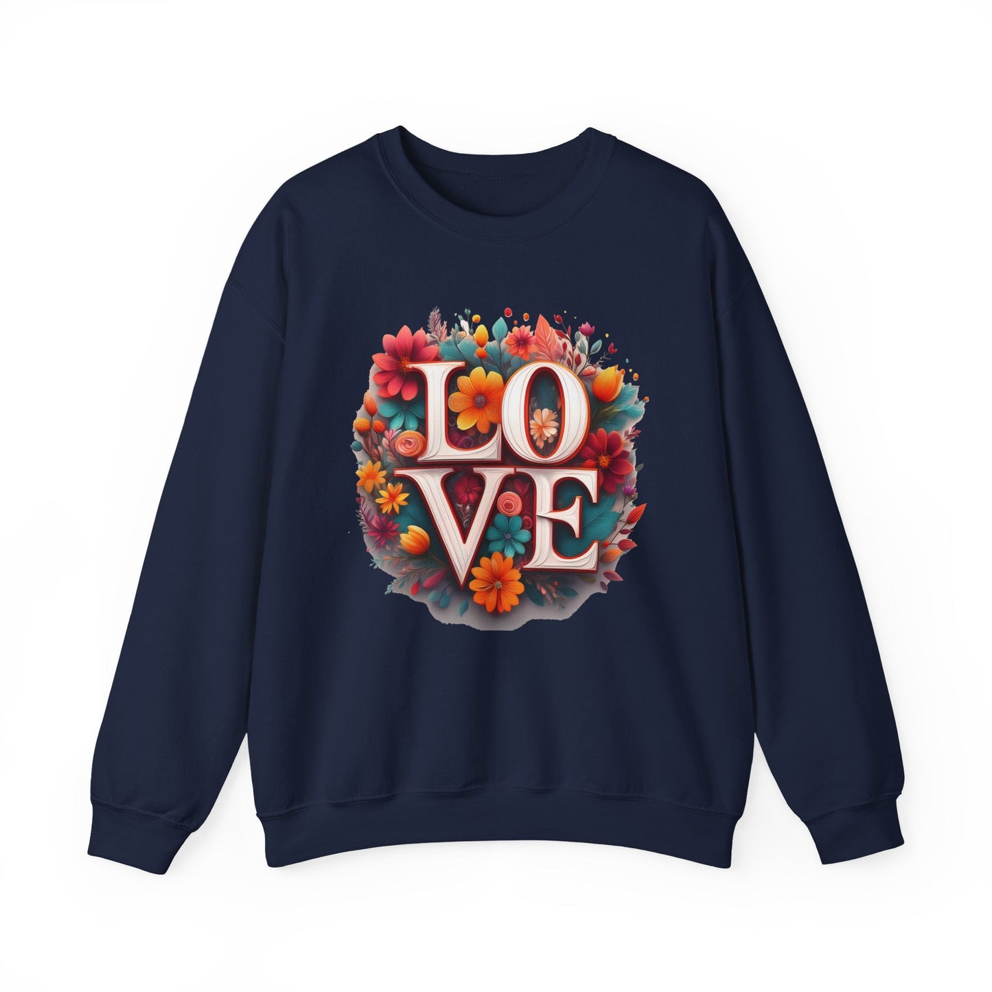 Floral Love Valentines Day Sweatshirt Unisex Heavy Blend Crewneck 50/50 Cotton Polyester Gildan 18000