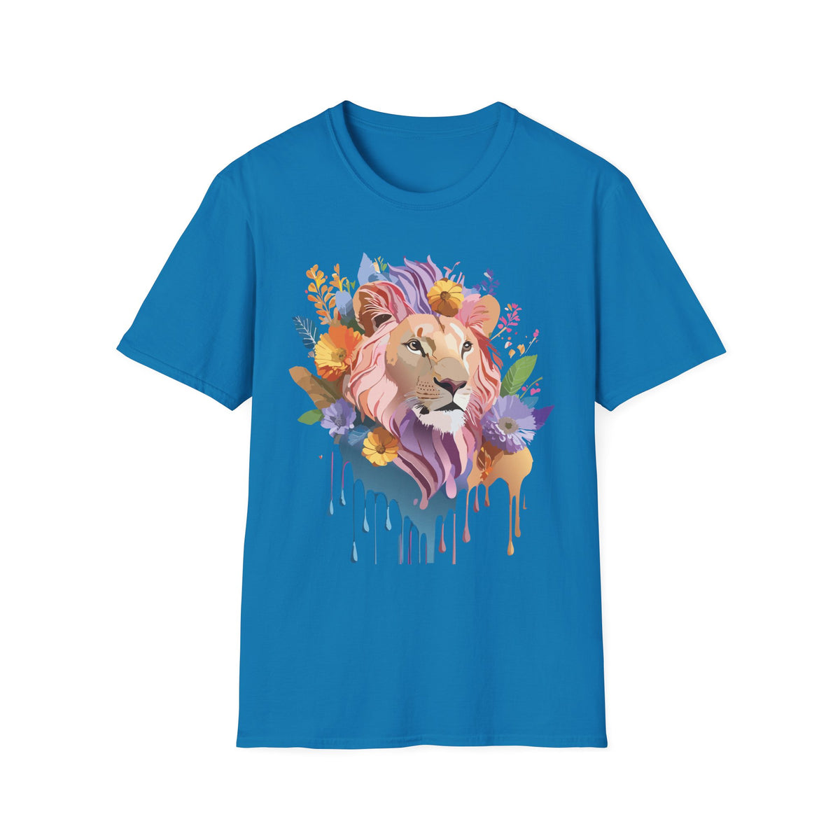 Floral Watercolor Lion T-Shirt | Colorful Lion Portrait Tee