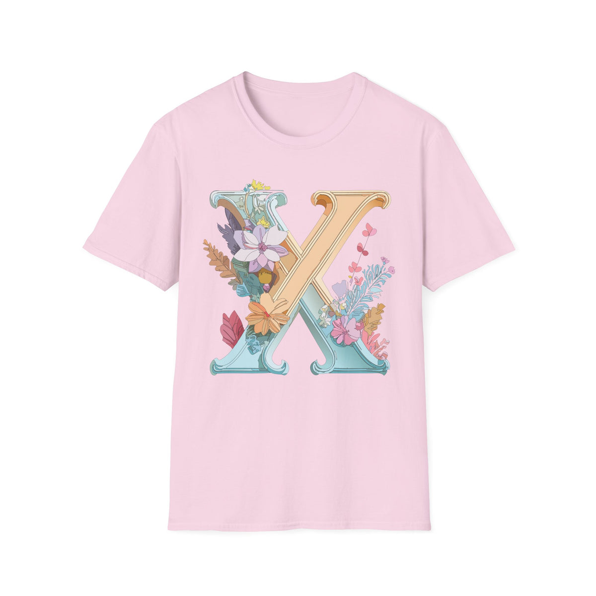 Floral Letter X T-Shirt | Botanical Monogram Tee